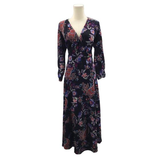 UNIQUE VINTAGE 5X 26 Plus black floral stretch velvet winter midi dress NWT b166 - Picture 2 of 7